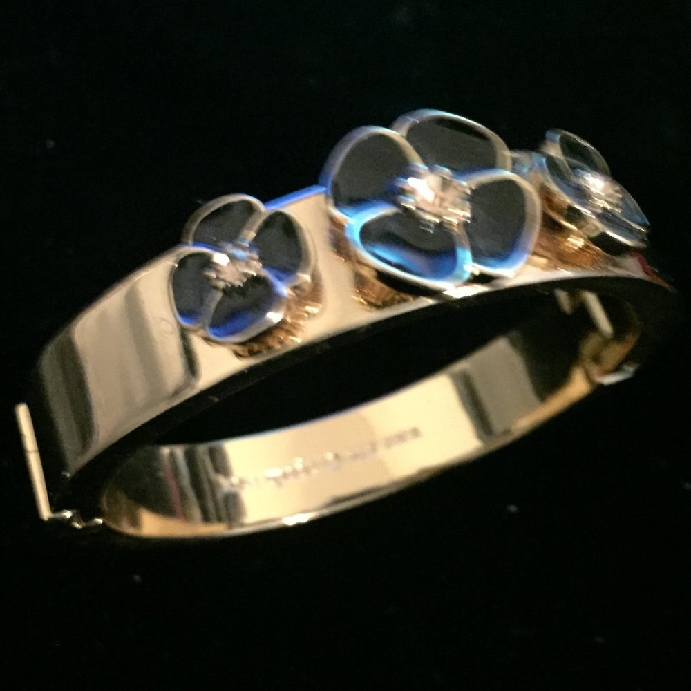 Kate Spade Gold Tone 3 Flower Hinged Bracelet
